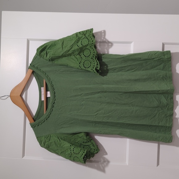 Rachel Parcell Green Eyelet Sleeve Shirt - Picture 1 of 5